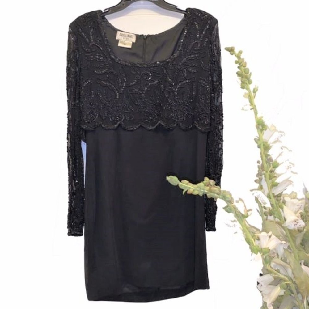Brilliante by J.A. Embellished Sequined Dress Black M